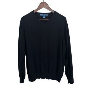 HSQ Harvard Square Black Knit V-Neck Long Sleeve Cotton Sweater Men's Large